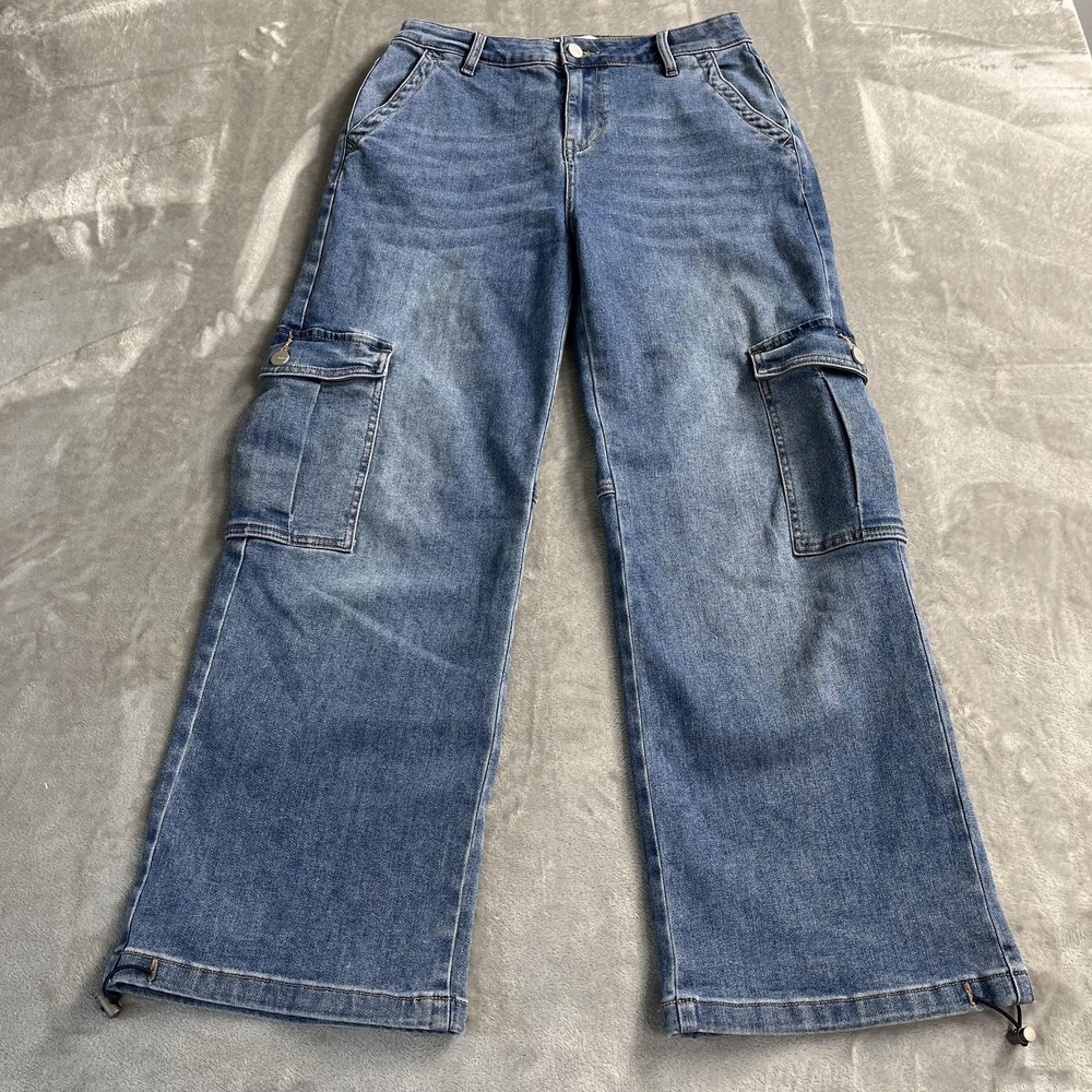 Mica Denim Jeans Womens 27 Blue Medium Wash High Rise Wide Leg Cargo 27x28.5